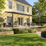 Terrassenüberdachung Plus 10 x 3,5 Meter Anthrazit opales Polycarbonat moderne Rinne – Gesamtansicht