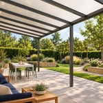 Terrassenüberdachung Plus 10 x 3,5 Meter Anthrazit opales Polycarbonat moderne Rinne – Unteransicht
