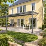 Terrassenüberdachung Plus 10 x 3,5 Meter Anthrazit opales Polycarbonat moderne Rinne – Seitenansicht