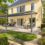 Terrassenüberdachung Plus 10 x 3,5 Meter Anthrazit opales Polycarbonat moderne Rinne – Gartenblick