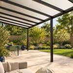 Terrassenüberdachung Plus 10 x 3,5 Meter Mattschwarz opales Polycarbonat moderne Rinne – Unteransicht