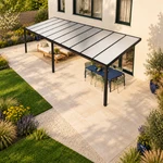 Terrassenüberdachung Plus 10 x 3,5 Meter Mattschwarz opales Polycarbonat moderne Rinne – Dachansicht