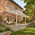 Terrassenüberdachung Plus 10,03 x 3,5 Meter Mattweiß Opal-Polycarbonat moderne Rinne – Gesamtansicht