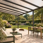 Terrassenüberdachung Plus 10 x 4 Meter Anthrazit opales Polycarbonat moderne Rinne – Gartenblick