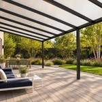 Terrassenüberdachung Plus 10,03 x 4,0 Meter Mattschwarz Opal-Polycarbonat moderne Rinne – Unteransicht