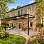 Terrassenüberdachung Plus 10,03 x 4,0 Meter Mattschwarz Opal-Polycarbonat moderne Rinne – Seitenansicht