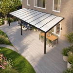 Terrassenüberdachung Plus 10,03 x 4,0 Meter Mattschwarz Opal-Polycarbonat moderne Rinne – Dachansicht