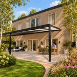 Terrassenüberdachung Plus 10,03 x 4,0 Meter Mattschwarz Opal-Polycarbonat moderne Rinne – Gartenblick