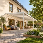 Terrassenüberdachung Plus 10,03 x 4 Meter Mattweiß Opal-Polycarbonat moderne Rinne – Gartenleben