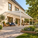 Terrassenüberdachung Plus 10,03 x 4 Meter Mattweiß Opal-Polycarbonat moderne Rinne – Gartenblick
