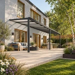 Terrassenüberdachung Plus 11,03 x 3 Meter Anthrazit Opal Polycarbonat moderne Rinne – Gesamtansicht