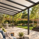 Terrassenüberdachung Plus 11,03 x 3 Meter Anthrazit Opal Polycarbonat moderne Rinne – Unter dem Dach