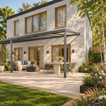 Terrassenüberdachung Plus 11,03 x 3 Meter Anthrazit Opal Polycarbonat moderne Rinne – Seitenansicht