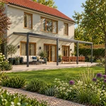 Terrassenüberdachung Plus 11 x 3,5 Meter Anthrazit opales Polycarbonat moderne Rinne – Gesamtansicht