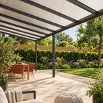 Terrassenüberdachung Plus 11 x 3,5 Meter Anthrazit opales Polycarbonat moderne Rinne – Unteransicht