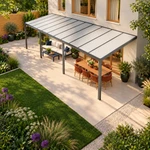Terrassenüberdachung Plus 11 x 3,5 Meter Anthrazit opales Polycarbonat moderne Rinne – Dachansicht