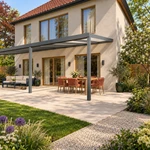 Terrassenüberdachung Plus 11 x 3,5 Meter Anthrazit opales Polycarbonat moderne Rinne – Gartenblick