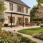 Terrassenüberdachung Plus 11,03 x 3,5 Meter Mattschwarz Opal-Polycarbonat moderne Rinne – Gesamtansicht
