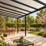 Terrassenüberdachung Plus 11,03 x 3,5 Meter Mattschwarz Opal Polycarbonat moderne Rinne – Unteransicht