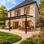 Terrassenüberdachung Plus 11,03 x 3,5 Meter Mattschwarz Opal-Polycarbonat moderne Rinne – Seitenansicht