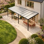 Terrassenüberdachung Plus 11,03 x 3,5 Meter Mattschwarz Opal-Polycarbonat moderne Rinne – Dachansicht