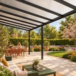 Terrassenüberdachung Plus 11,03 x 3,5 Meter Mattschwarz Opal Polycarbonat moderne Rinne – Gartenblick