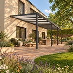Terrassenüberdachung Plus 11,03 x 4 Meter Anthrazit Opal Polycarbonat moderne Rinne – Gesamtansicht