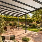 Terrassenüberdachung Plus 11,03 x 4 Meter Anthrazit Opal Polycarbonat moderne Rinne – Unter dem Dach