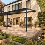 Terrassenüberdachung Plus 11,03 x 4 Meter Mattschwarz Opal Polycarbonat moderne Rinne – Seitenansicht