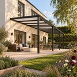 Terrassenüberdachung Plus 11,03 x 4 Meter Mattschwarz Opal Polycarbonat moderne Rinne – Gartenleben