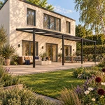 Terrassenüberdachung Plus 11,03 x 4 Meter Mattschwarz Opal Polycarbonat moderne Rinne – Gartenblick