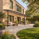 Terrassenüberdachung Plus 12,03 x 2,5 Meter Mattschwarz Opal Polycarbonat moderne Rinne – Gartenblick
