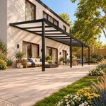 Terrassenüberdachung Plus 12,03 x 3,5 Meter Mattschwarz Opal Polycarbonat moderne Rinne – Gesamtansicht
