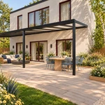Terrassenüberdachung Plus 12,03 x 3,5 Meter Mattschwarz Opal Polycarbonat moderne Rinne – Seitenansicht