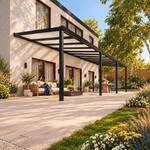 Terrassenüberdachung Plus 12,03 x 3,5 Meter Mattschwarz Opal Polycarbonat moderne Rinne – Gartenleben