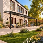 Terrassenüberdachung Plus 12,03 x 3,5 Meter Mattschwarz Opal Polycarbonat moderne Rinne – Gartenblick