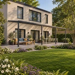 Terrassenüberdachung Plus 12,03 x 4 Meter Anthrazit Opal-Polycarbonat moderne Rinne – Gesamtansicht