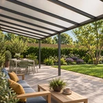 Terrassenüberdachung Plus 12,03 x 4 Meter Anthrazit Opal-Polycarbonat moderne Rinne – Unteransicht