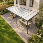 Terrassenüberdachung Plus 12,03 x 4 Meter Anthrazit Opal-Polycarbonat moderne Rinne – Dachansicht