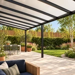 Terrassenüberdachung Plus 12,03 x 4 Meter Mattschwarz Opal-Polycarbonat moderne Rinne – Unteransicht