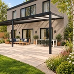 Terrassenüberdachung Plus 12,03 x 4 Meter Mattschwarz Opal-Polycarbonat moderne Rinne – Seitenansicht