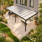 Terrassenüberdachung Plus 12,03 x 4 Meter Mattschwarz Opal-Polycarbonat moderne Rinne – Dachansicht