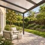Terrassenüberdachung Plus 3 x 2,5 Meter Anthrazit Opal Polycarbonat moderne Rinne – Unteransicht