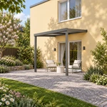 Terrassenüberdachung Plus 3 x 2,5 Meter Anthrazit Opal Polycarbonat moderne Rinne – Seitenansicht