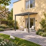 Terrassenüberdachung Plus 3 x 2,5 Meter Anthrazit opales Polycarbonat moderne Rinne – Gartenbild
