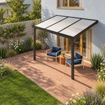 Terrassenüberdachung Plus 3 x 2,5 Meter Mattschwarz Opal Polycarbonat moderne Rinne – Dachansicht