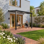 Terrassenüberdachung Plus 3 x 2,5 Meter Mattschwarz Opal Polycarbonat moderne Rinne – Gartenleben