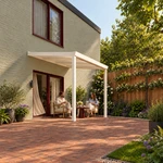 Terrassenüberdachung Plus 3,03 x 2,5 Meter Mattweiß Opal-Polycarbonat moderne Rinne – Gartenblick