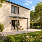 Terrassenüberdachung Plus 3 x 3 Meter Anthrazit Opal Polycarbonat moderne Rinne – Gesamtansicht