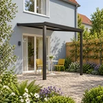 Terrassenüberdachung Plus 3 x 3 Meter Mattschwarz opales Polycarbonat moderne Rinne – Gesamtansicht